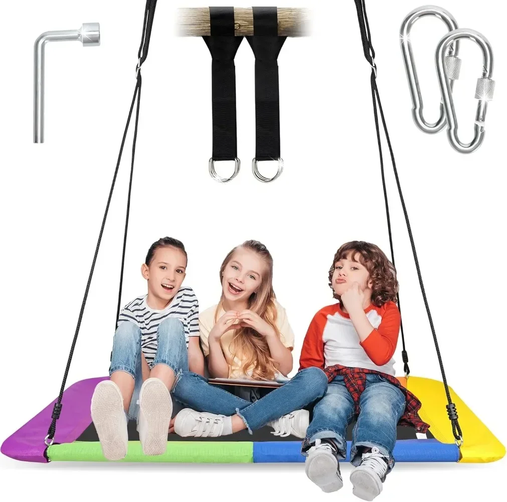 

Platform Swing Hanging Kit Rectangle Giant Outdoor Swin Bed for Backyard Indoor with Durable Frame, Adjustable Swivel Ropes