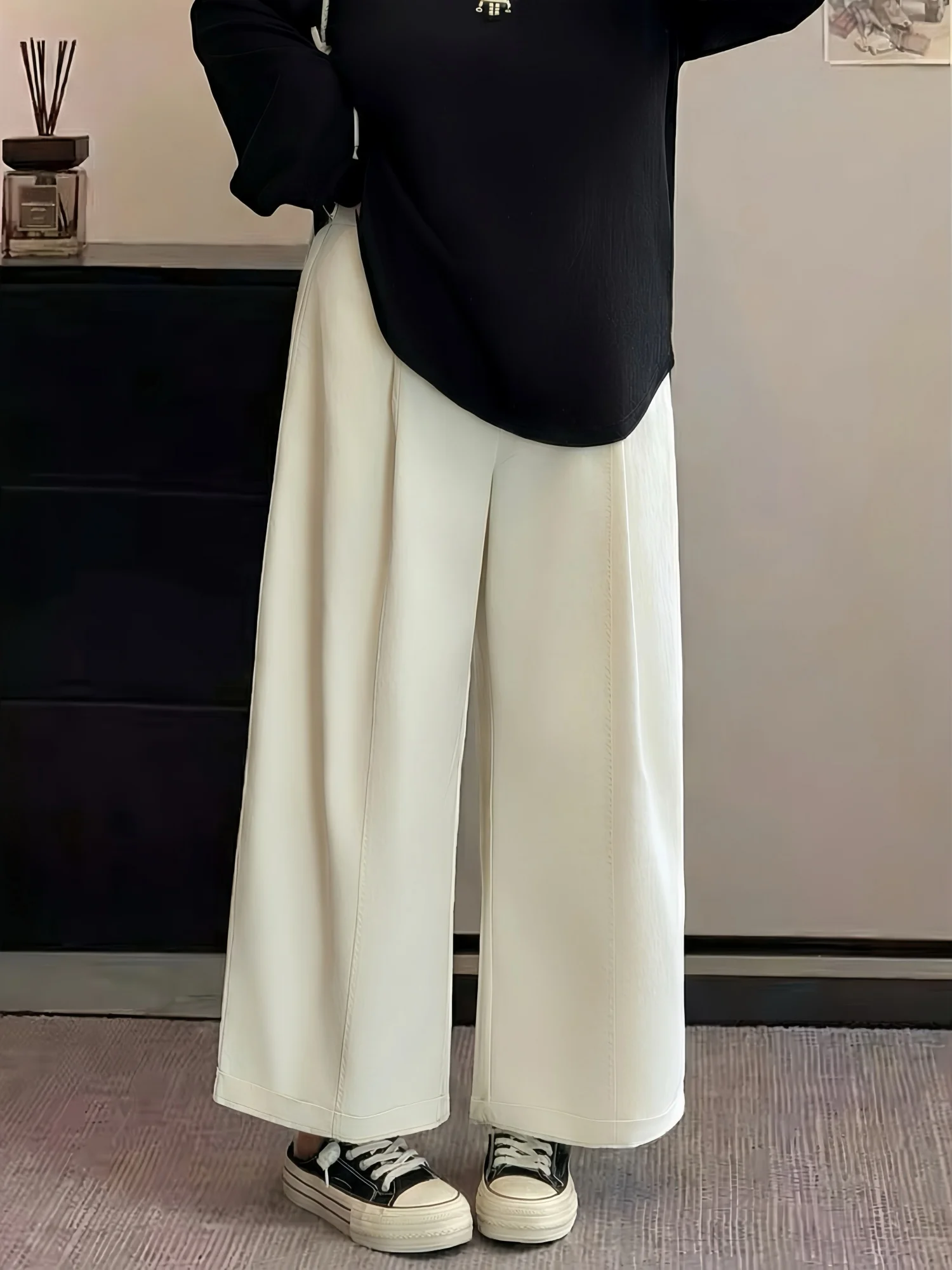 

plus Size Women's Casual Pants High Waist Wide Leg Straight Cut Hiding Meat Slimming for Pear Shaped Body Spring New Arrival