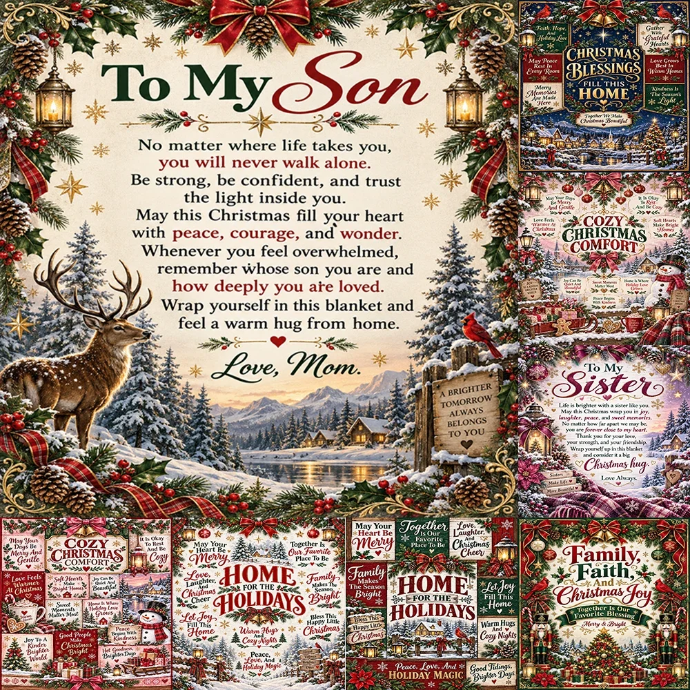 1pcs Christmas Warm Blanket To My Son Mom Love Xmas Gift Cozy Winter Home Decor Throw Blanket