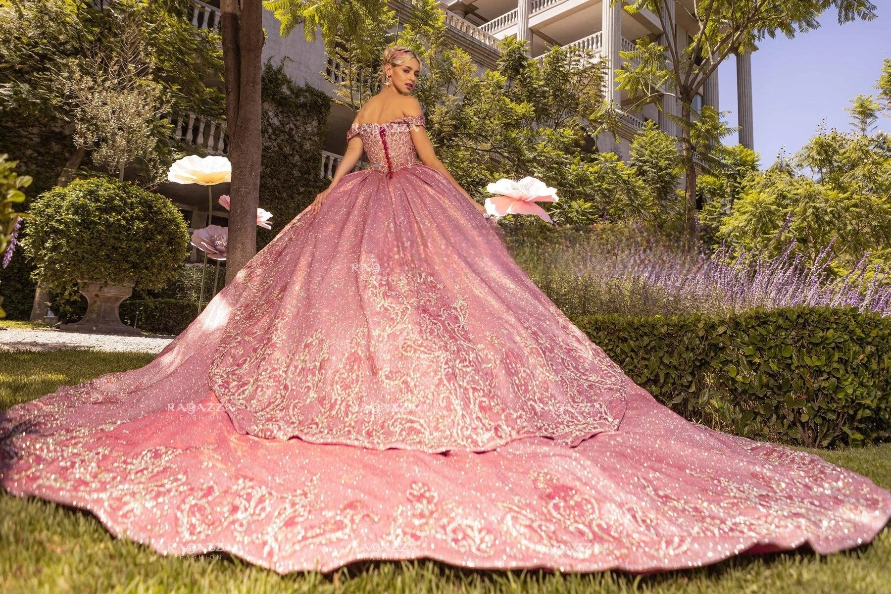 Vestidos de quinceañera Rosa Charro, vestido de baile con hombros descubiertos, cristales brillantes, dulce mexicano 16, 15 años