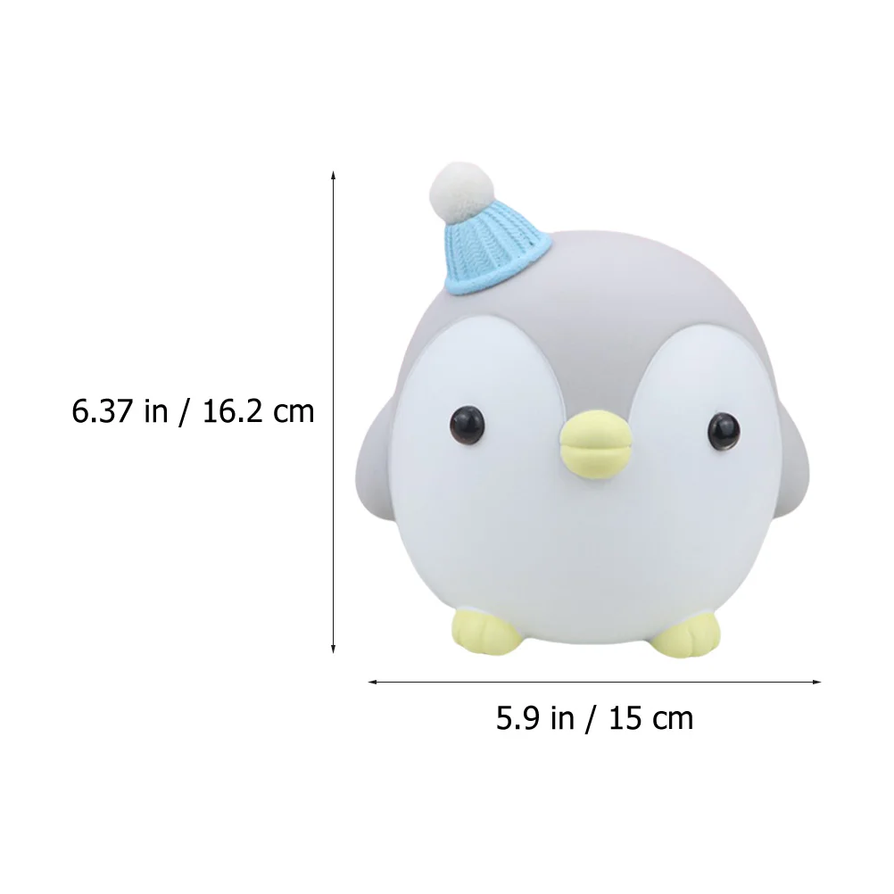 Cute Penguin Piggy Bank for Kids Vinyl Animal Bank Light Grey Tabletop Decor Saving Money Gift for Girls Room