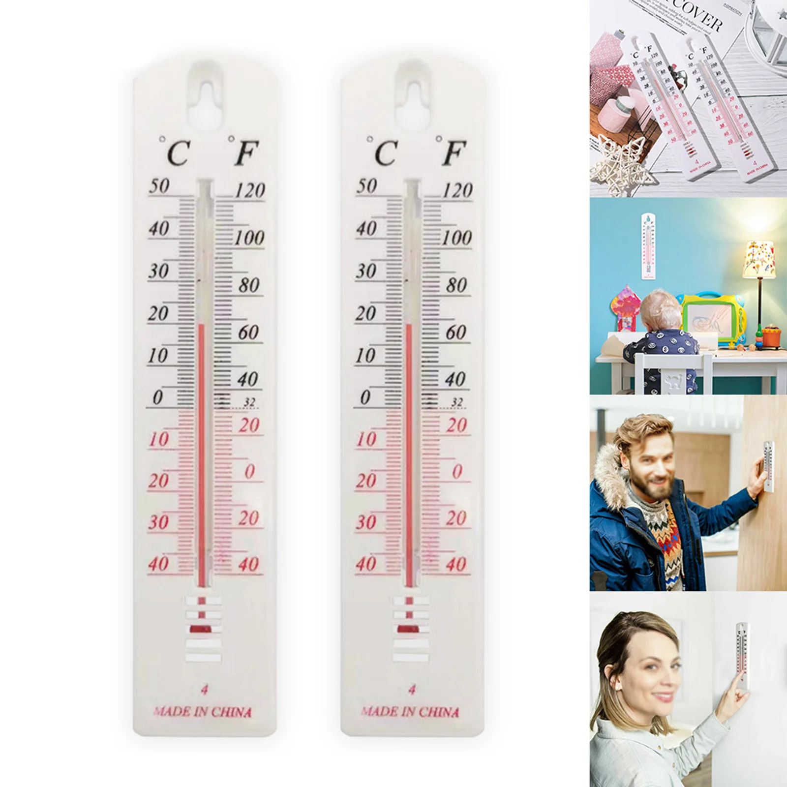 2 Unit Wall Thermometer For Indoor Outdoor Home Office Garden Greenhouse Conservatory With Dual Scale And 195mm Length Design