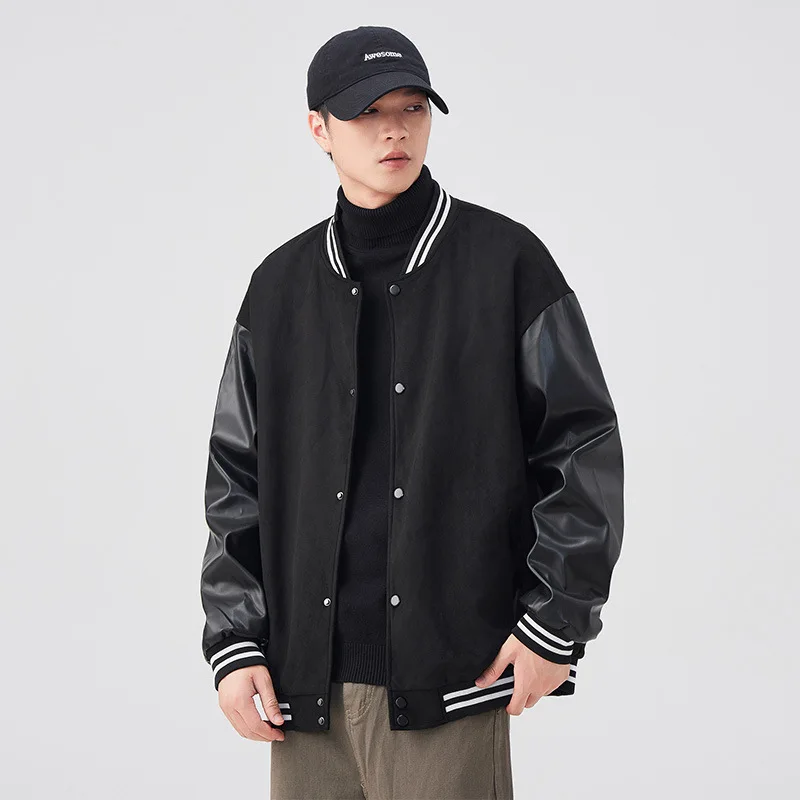 

Men's Varsity Baseball College Bomber High Street Jacket Leather Sleeves Wool Coat Premium Varsity Leather Wool Jacket