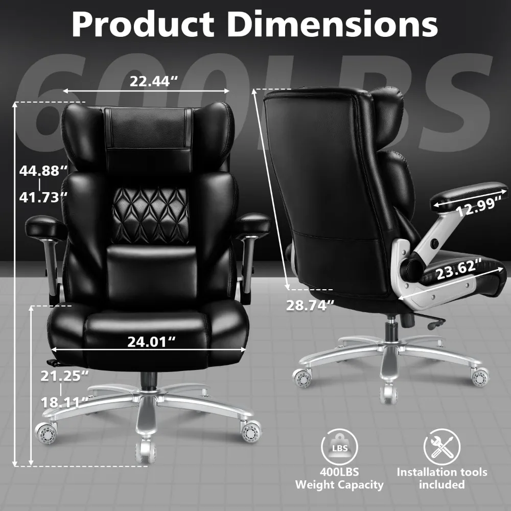 

600lbs Big and Tall Office Chair with 3D Kneading Heated Massage&Two Soft Pillow,Comfy Heavy Duty Executive Office Desk Chair