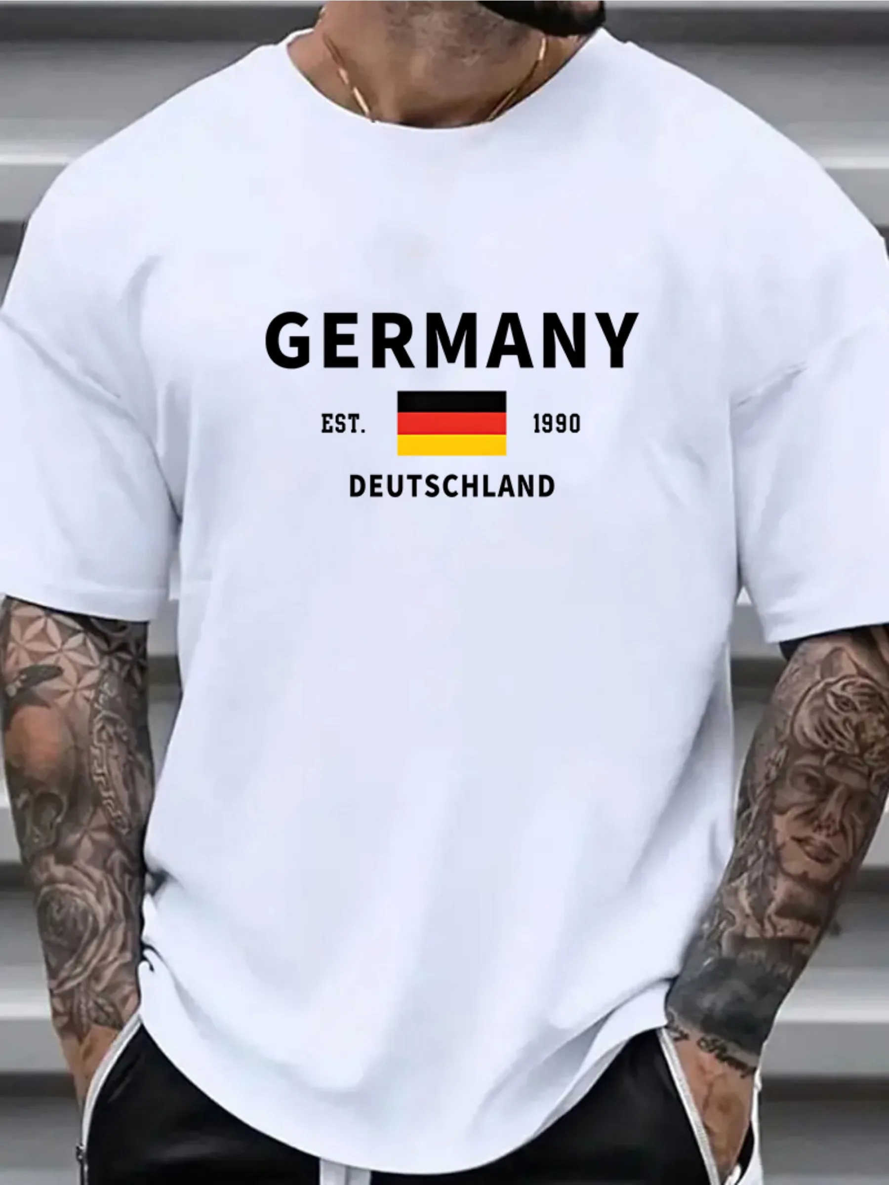 German Flag Men's T Shirt Casual Vintage O Neck Short Sleeve Outdoors Pullover Streetwear Male Sportshirt Oversized Clothing