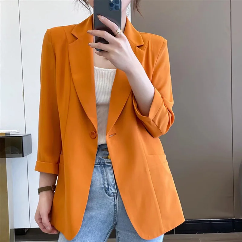 

Elegant Solid Color Button Spliced Pockets All-match Blazer Women Clothing 2023 Autumn New Casual Tops Loose Casual Blazers