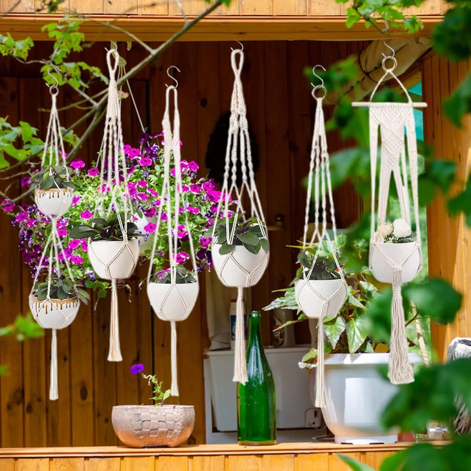 Plant Hanger 6 Pieces Decorative Planter Holder Bohemian Succulents Hanger For Indoor Outdoor Bedroom Porch Ceiling Living Room