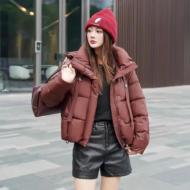 Schinteon المرأة مربوط أسفل سترة مع غطاء محرك السيارة الخريف الشتاء الدافئة سميكة أبلى الأبيض بطة أسفل معطف غير رسمي 2025 جديد #5