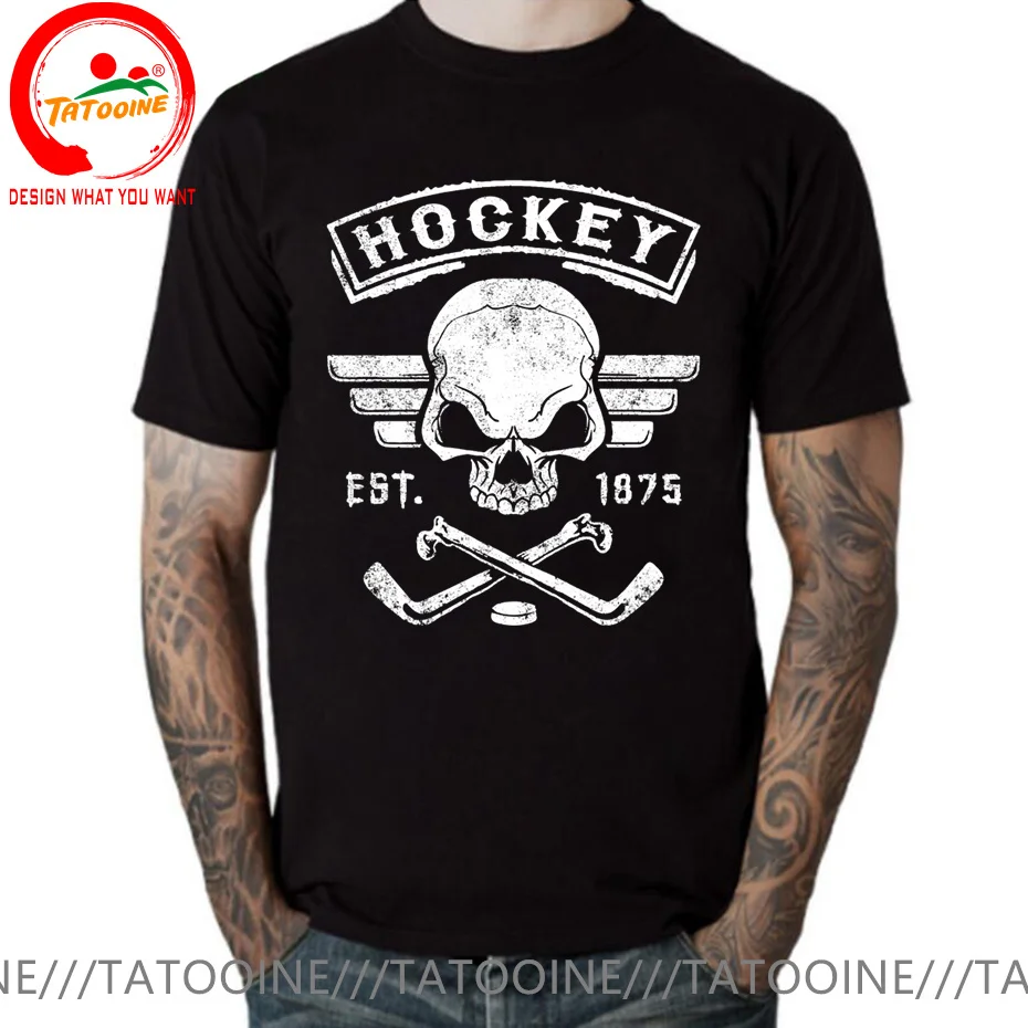 

Vintage Men's T Shirt Hockey Skull Bones Print Tees Casual Grunge Canada Hockey Pullover Oversized Mens Clothing Outdoor T-Shirt