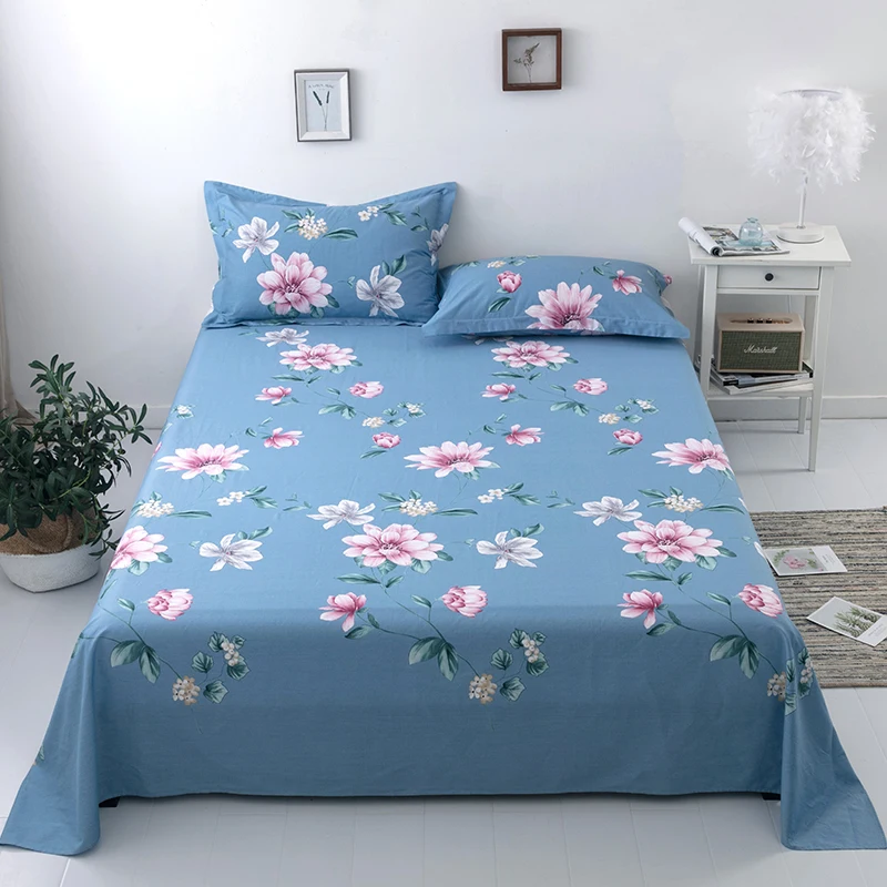 1pc Flat Bed Sheet （Does not include pillowcase）Solid 100% Cotton print Bed Cover Single Double Queen King Size Bedspread