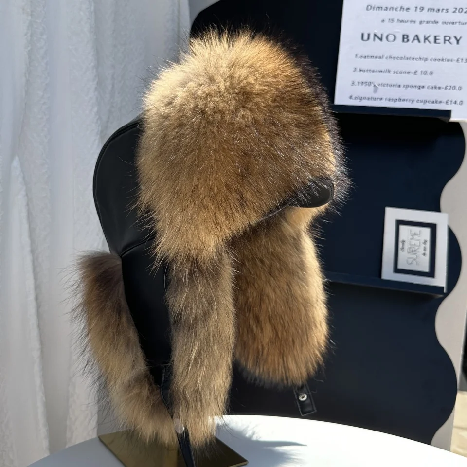 New 100% Genuine Fox Fur Ear-Protecting Hat Men Real Raccoon Fur Hat Women Winter Warm Fur Real Sheep Leather Snow Hat