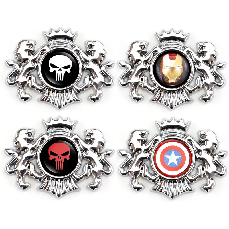 Miniso Iron Man Captain America Punisher Skull Metal Epoxy Car Rear Sticker Emblem Badge Decal for Nissan Jaguar Audi Ford BMW