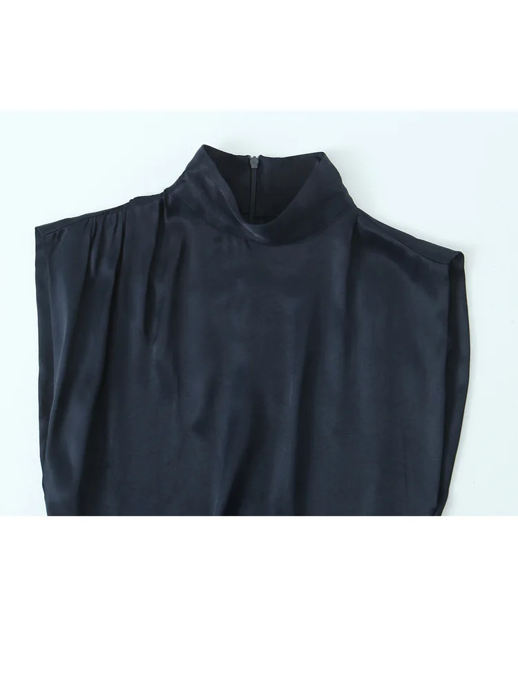 Hh mulher sexy vestido sólido emenda renda decoração volta zíper feminino primavera moda sem mangas plissado cetim textura vestidos