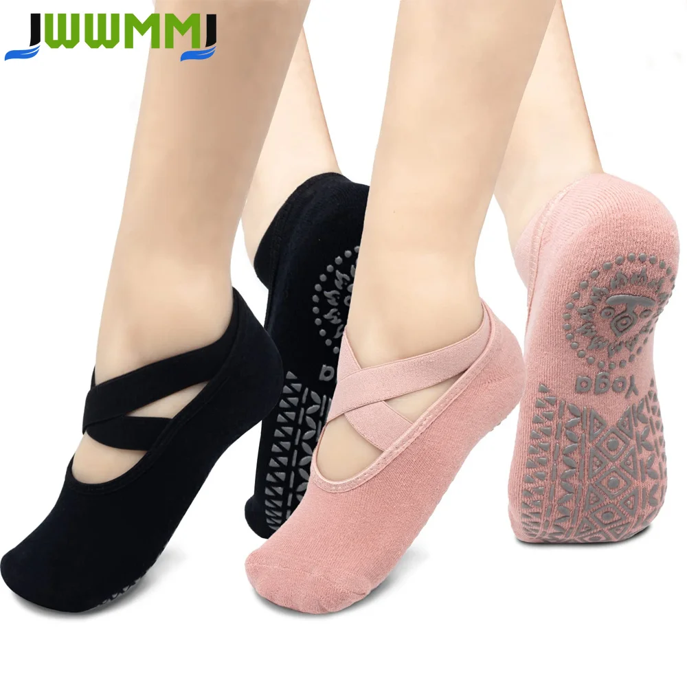1 par de calcetines de yoga para mujer con agarres y correas antideslizantes, ideales para pilates, pure barre, ballet, danza y entrenamiento descalzo