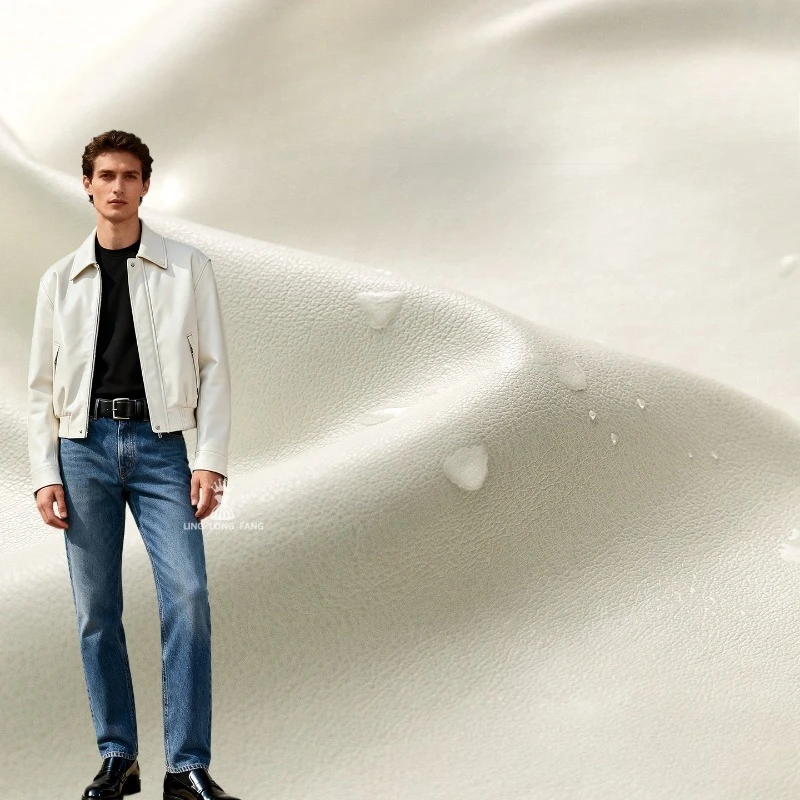 

White Matte Lychee Pattern Synthetic Leather Fabric for Wear-resistant Jacket Outerwear Clothing Fabrics By The Meter Diy Sewing