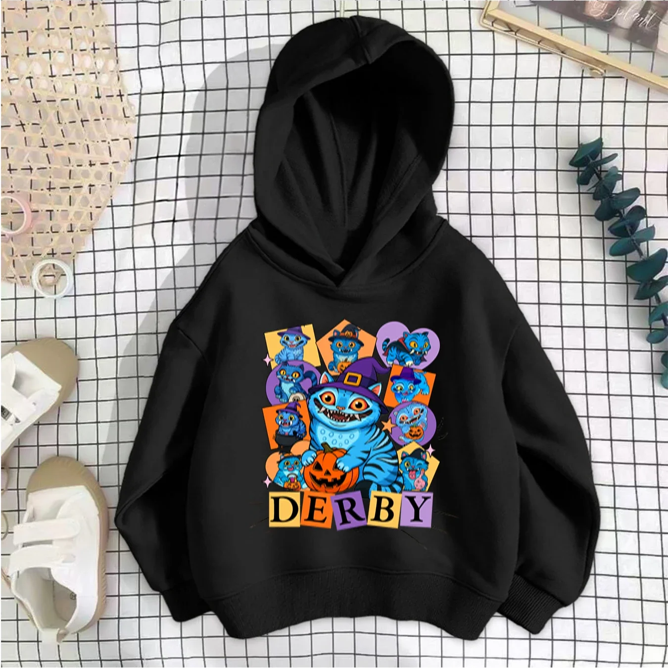 Children's hooded hoodie Spring and Autumn ins wind hunting women's group printed foreign-style top