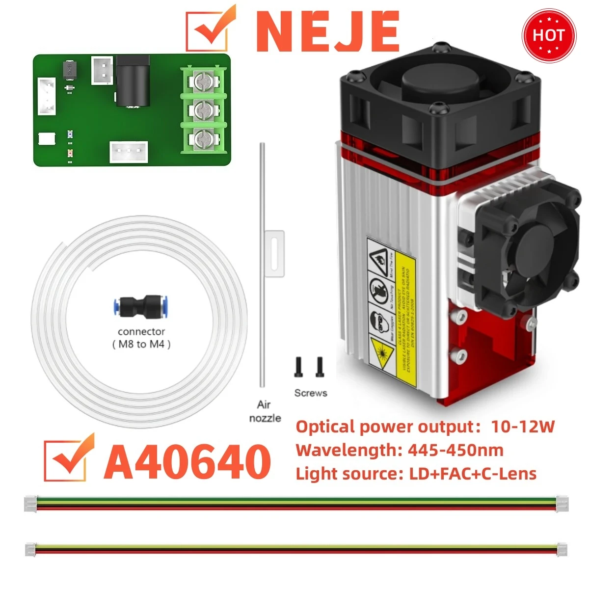 Imagem -04 - Neje E40 A40640 A40630 Módulo Laser de Alta Potência com Bocal de Metal de Assistência de ar Ttl Cabeça Laser para Máquina de Corte de Gravura Cnc Diy