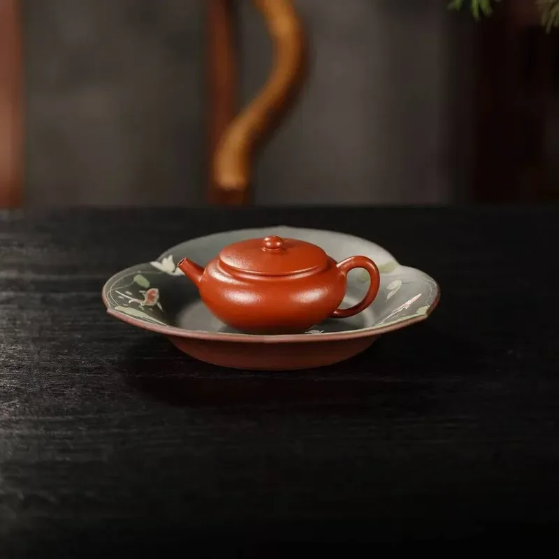 Yixing Zisha Teapot Handmade Clay Kung Fu Tea Set Two Color Paste Painting Dry Brewing Tray Chenghe Pond Qingqu Style Ceramic