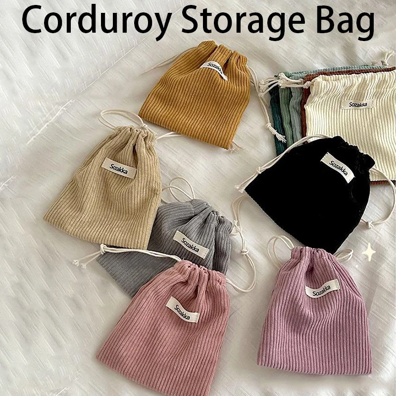 1 Stuk Effen Kleur Corduroy Drawstring Cosmetische Tassen Kerst Cadeau Pakket Opbergtas Hoge Kwaliteit Lippenstift Candy Organizer Zakje