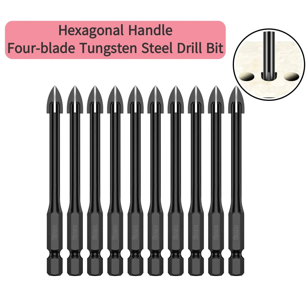 

6mm Cross Hex Drill Bit For Tile Porcelain Glass Multifunction Tile Porcelain Drill Bit Kit Tool Multifunction Carbide Drills