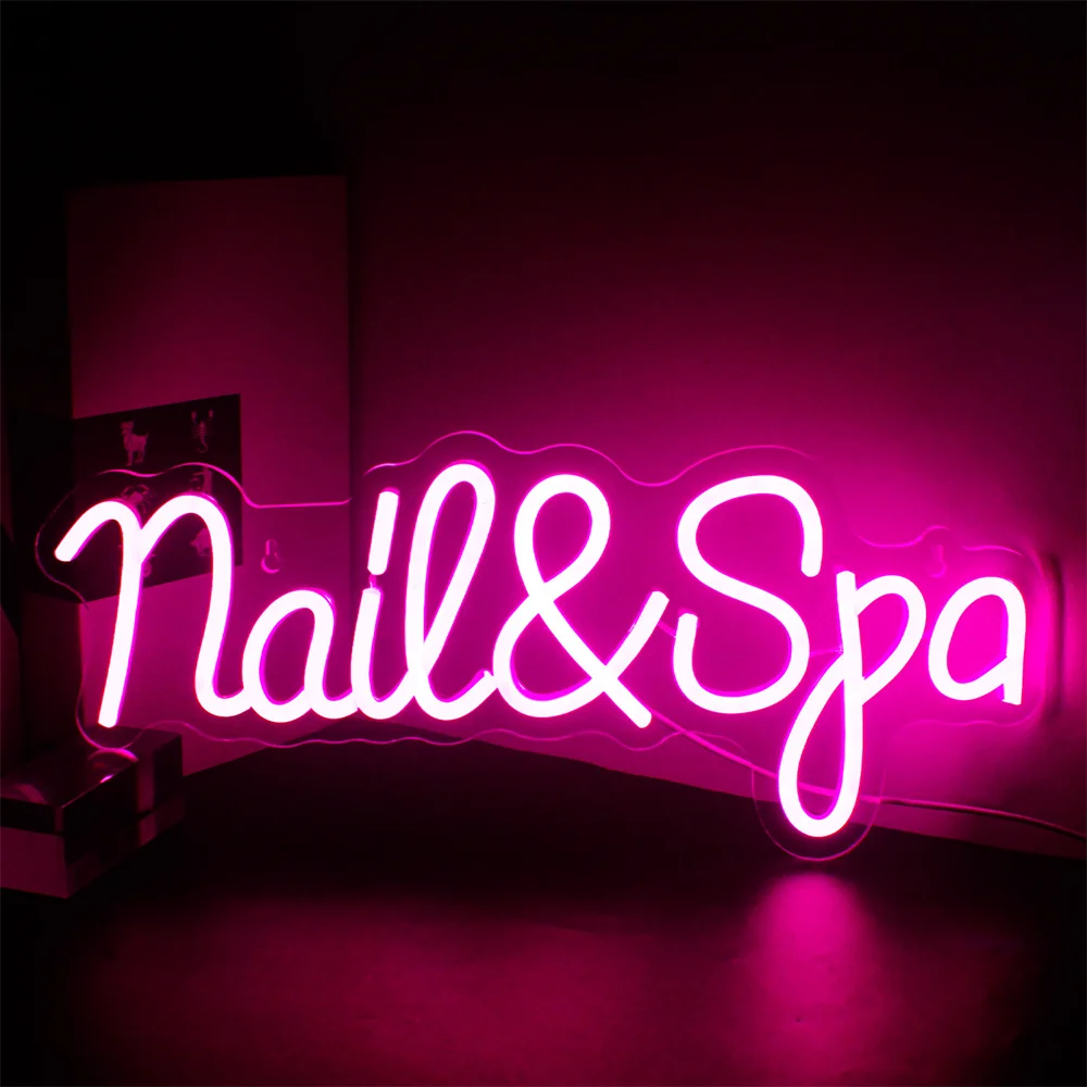 Nail Spa LED Neon Signs Lights in Pink for Beauty Room Bedroom and Shop Indoor LED Wall Decor with USB Nail Room Spa Room Neon