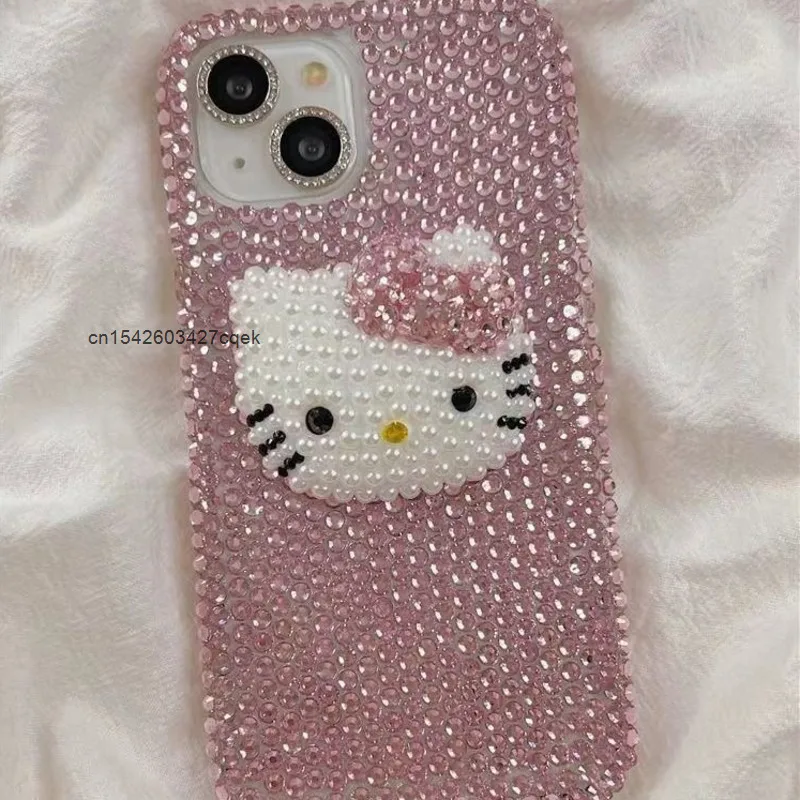 Sanrio Hello Kitty 3D Glitter Rhinestone Cartoon Luxury Premium Phone Case For Iphone 16 15 14 13 12 11 Promax Trend Phone Cover