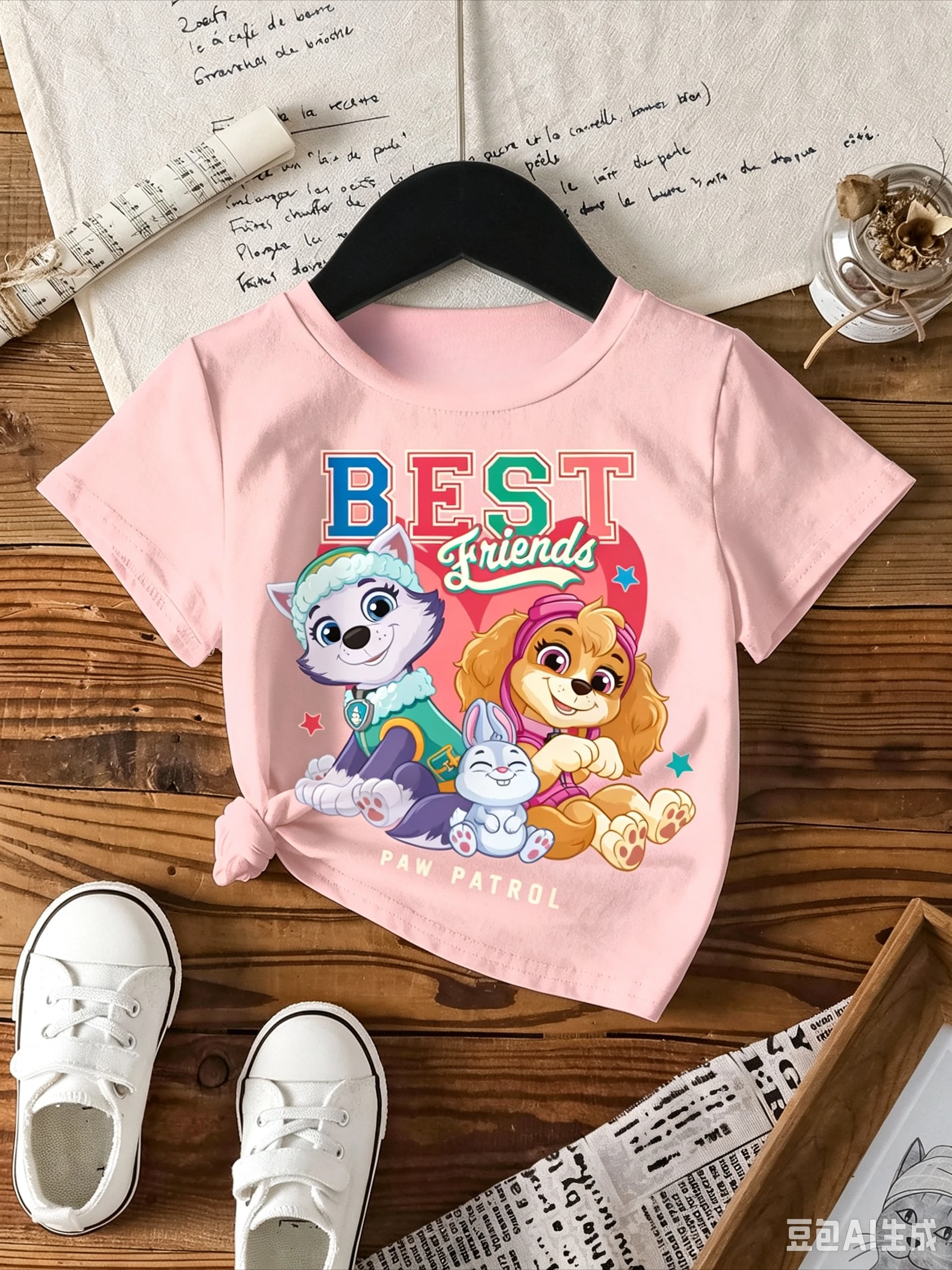 Girls Paw Patrol Best Friends T‑Shirt Skye Everest Cartoon Print  Short Sleeve Cotton Kids Casual Summer Tee Tops