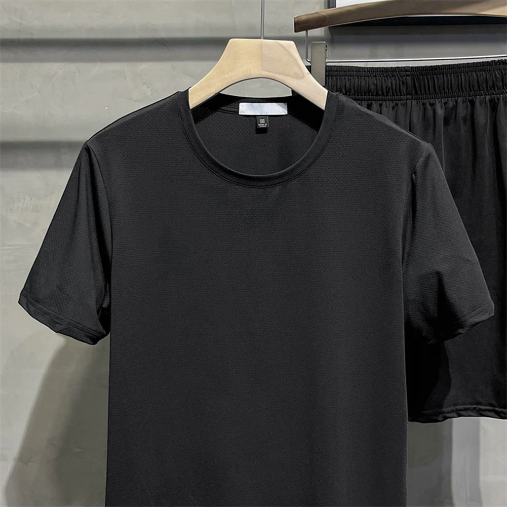 Camiseta de malha de manga curta masculina, respirável, tops versáteis, moda verão