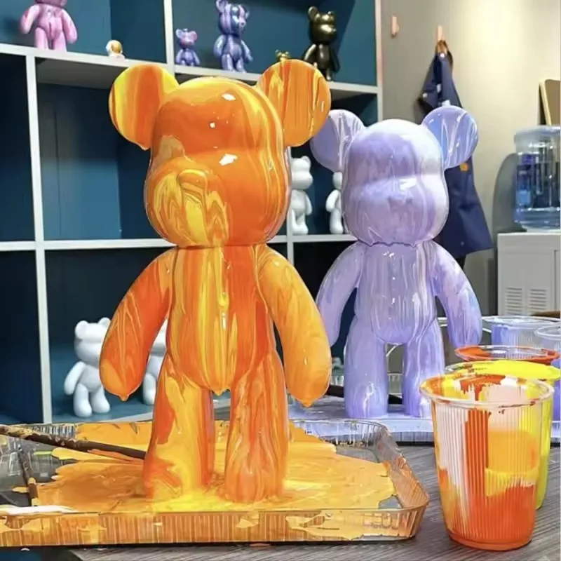 DIY Fluid Bear Sculpture Handmade Violent Bear White Blank Mold Doll Toy Graffiti Painting Ornaments Gift Home Decor