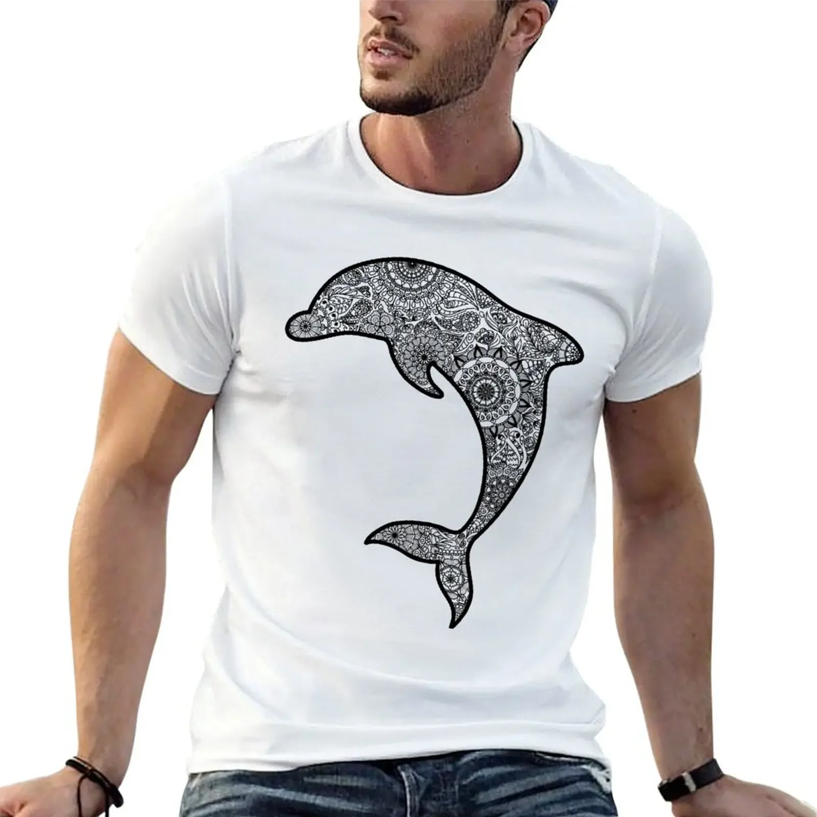 

Dolphin Mandala Henna Design T-Shirt quick-drying anime t shirts Men's t-shirts