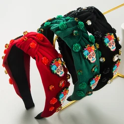 European and American New Halloween Velvet Hair Hoops Cartoon Skull 3D Rose Creative Personalized Festival Headbands for Women