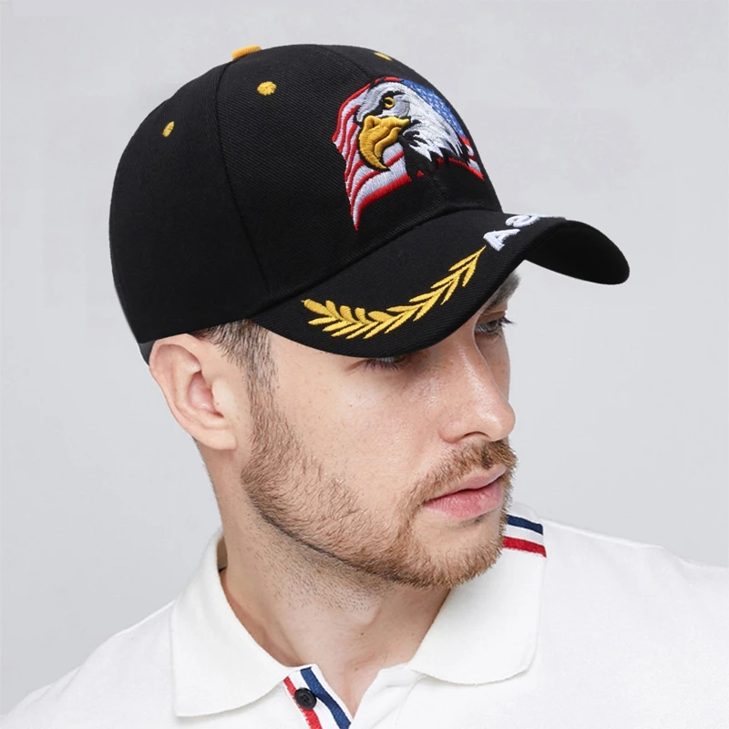 Unisex Bald Eagle Embroidery Flag Baseball Cap Summer Outdoor Anti-UV Sunscreen Hat USA Letter Hip Hop Trucker Sports Visors