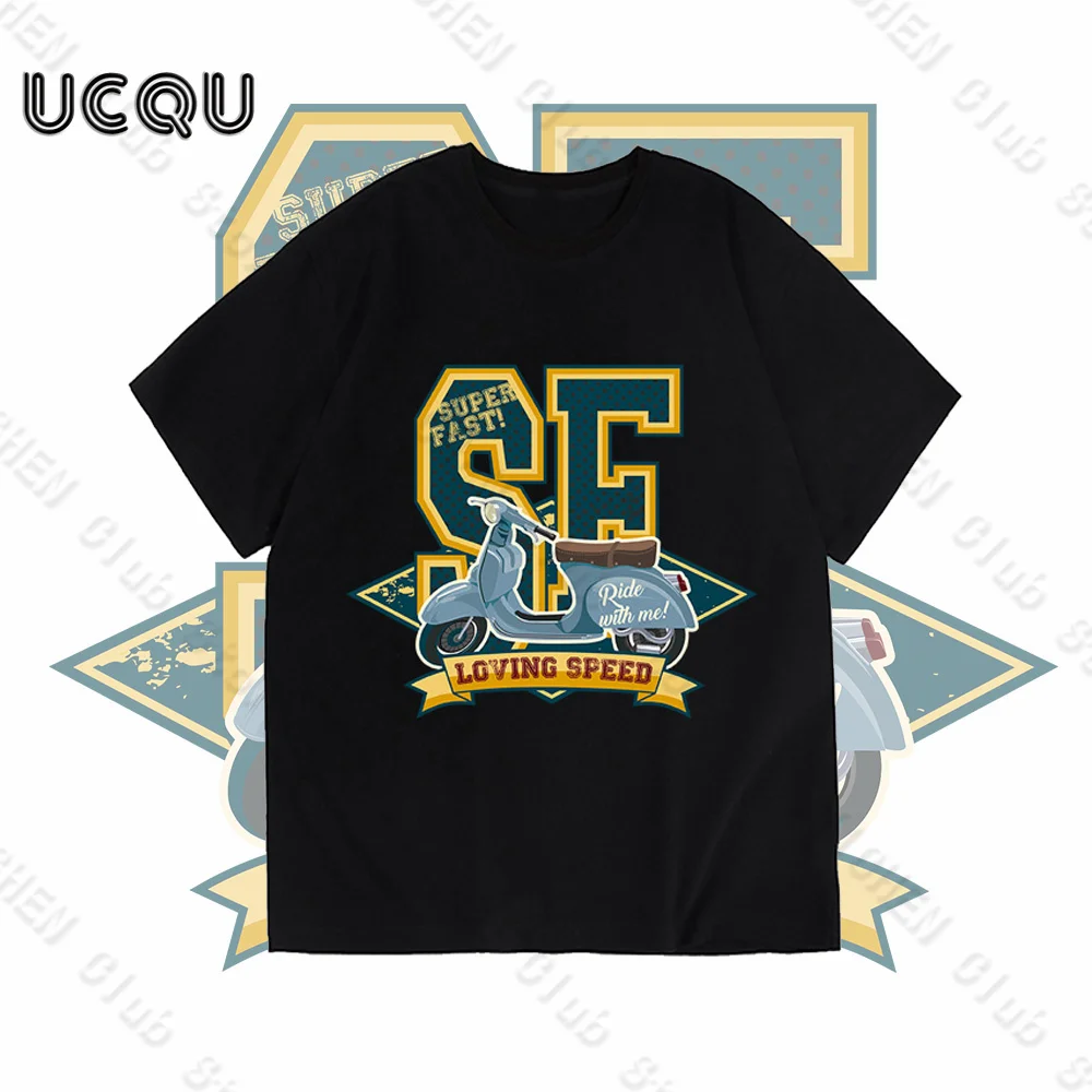

Motorcycle Loving Speed Printed Men Cotton T-Shirt Motorcycle Peripheral Culture Street Loose Casual Versatile Men Short Sleeves