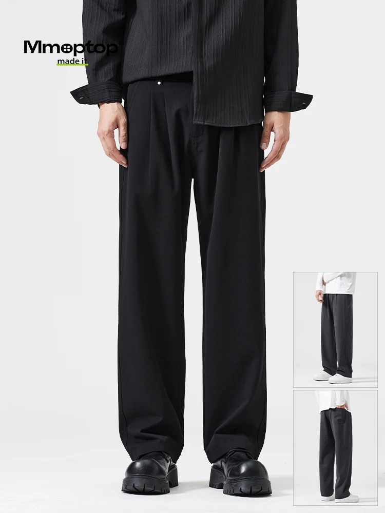 

MMOPTOP Men's Straight Leg Casual Pants Spring Autumn Loose Fit Low Waist Long Trousers American Sle Polyester Blend