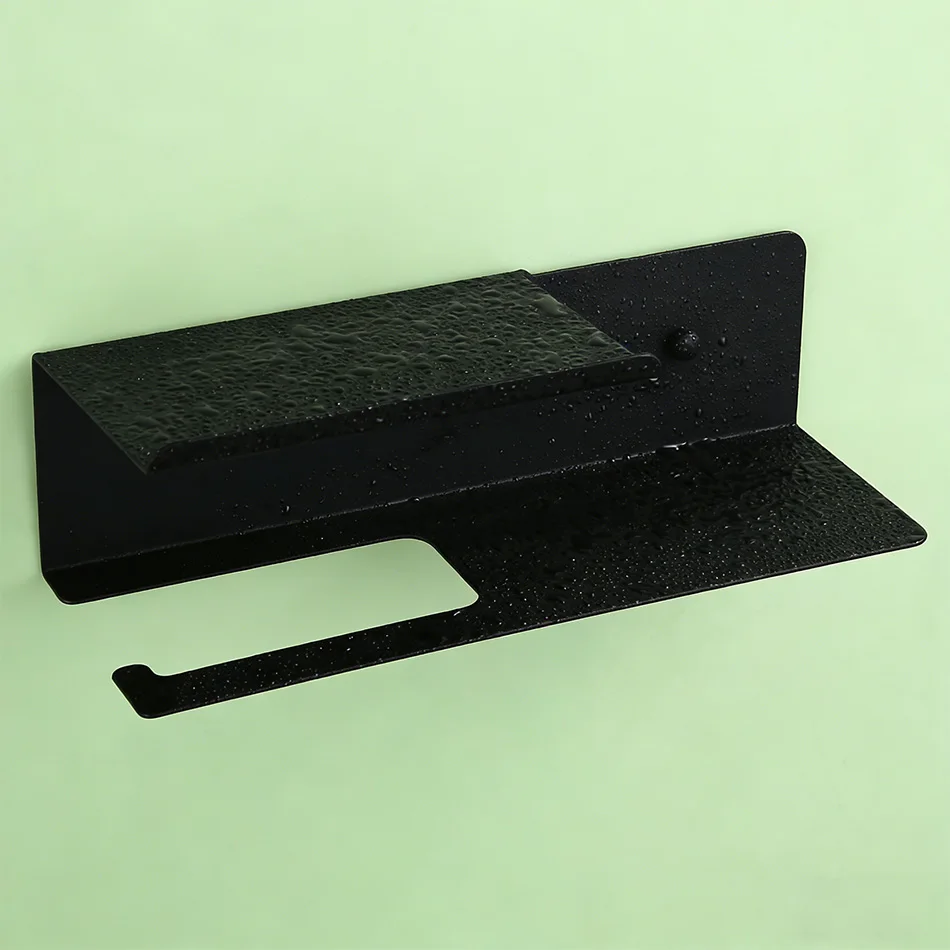 

Toilet Paper Holder with Phone Shelf Stainless Steel Black Creative Kitchen Bathroom Tissue Roll Storage Rack WC Paper Hanger