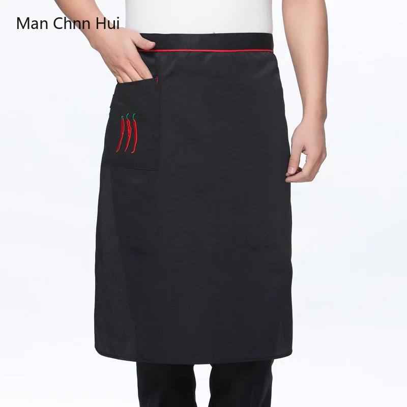 Kitchen Cooking Apron Work Baking Half-length Long Waist Apron Catering Chefs Hotel Waiter Uniform Essential Supplies embroidery