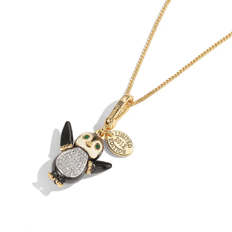 1Pc Enamel Glaze Black Penguin Pendant Necklace,Elegant And Versatile,Cute Animal Sweater Chain,Jewelry Accessory Halloween Gift