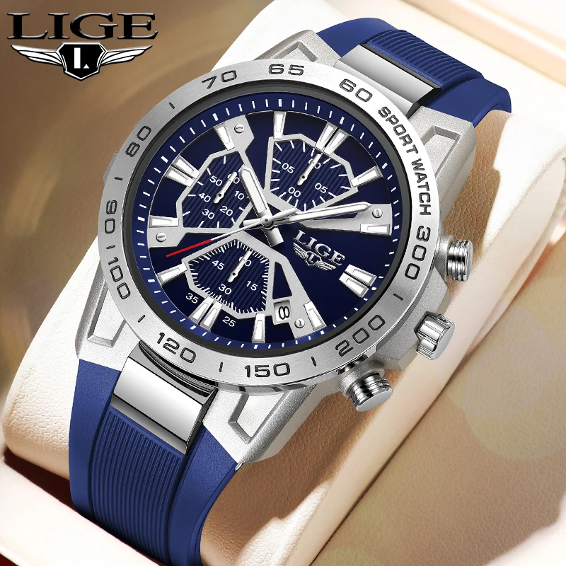 

LIGE Fashion Chronograph Mens Watches Top Brand Luxury Waterproof Casual Sport Watch Men Silicone Date Military Wristwatch Reloj