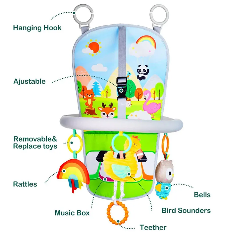 Asiento de coche infantil de juguete, Centro de Actividades, asiento trasero, juguete de viaje, juegos de patada para bebés, sonajeros colgantes, juguetes sensoriales para bebés