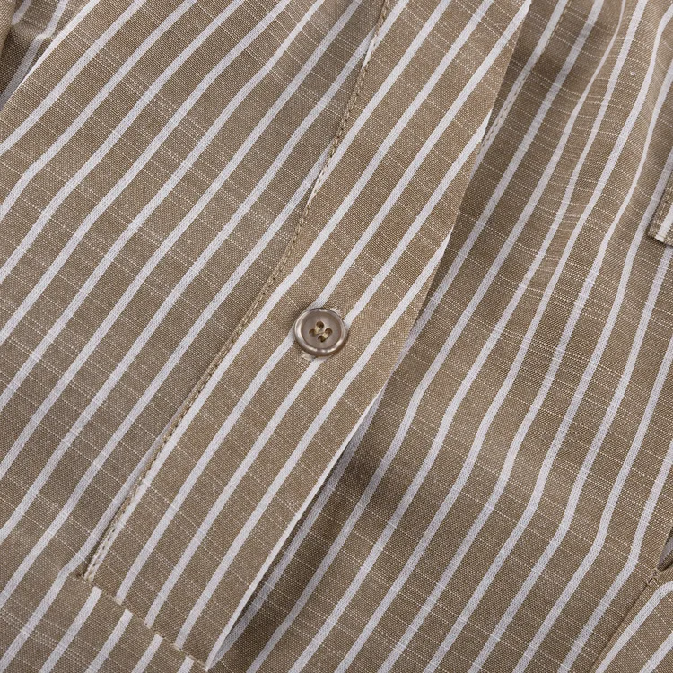 Vintage Loose Brown Stripe Women Shirts 2025 Fashion Stand Collar Long Sleeve Shirt Elegant Classic Top Female Clothing