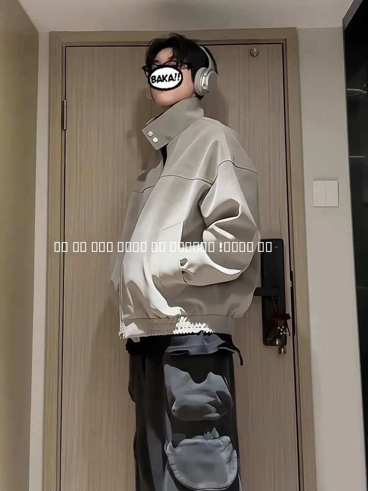 

Мужская куртка HN Trendy Brand из матовой окрашенной кожи, с воротником-стойкой, в стиле мотоциклетной куртки, весна-осень, американский ретро-стиль