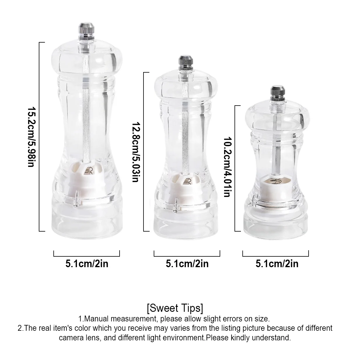 Pepper Grinder- 4/5/6 inch Acrylic Salt and Pepper Shakers Adjustable Coarseness by Ceramic Rotor Kitchen Accessories view 3