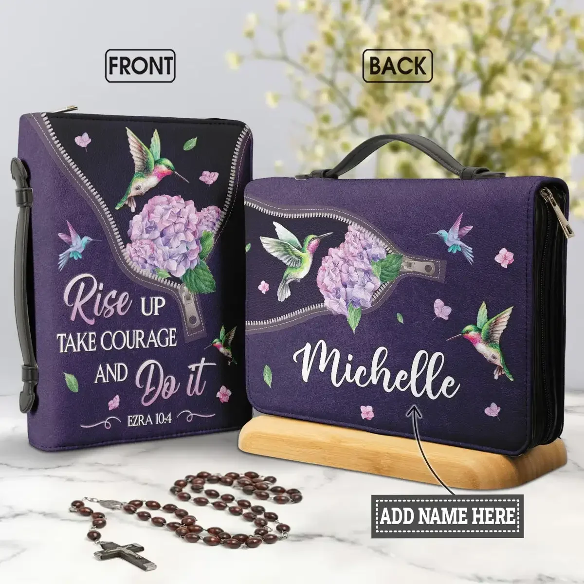 

Purple Bird Floral Bible Sentence Print Ladies Bible Storage Bags Christianity Bible Cover Case for Women Personalized Handbags