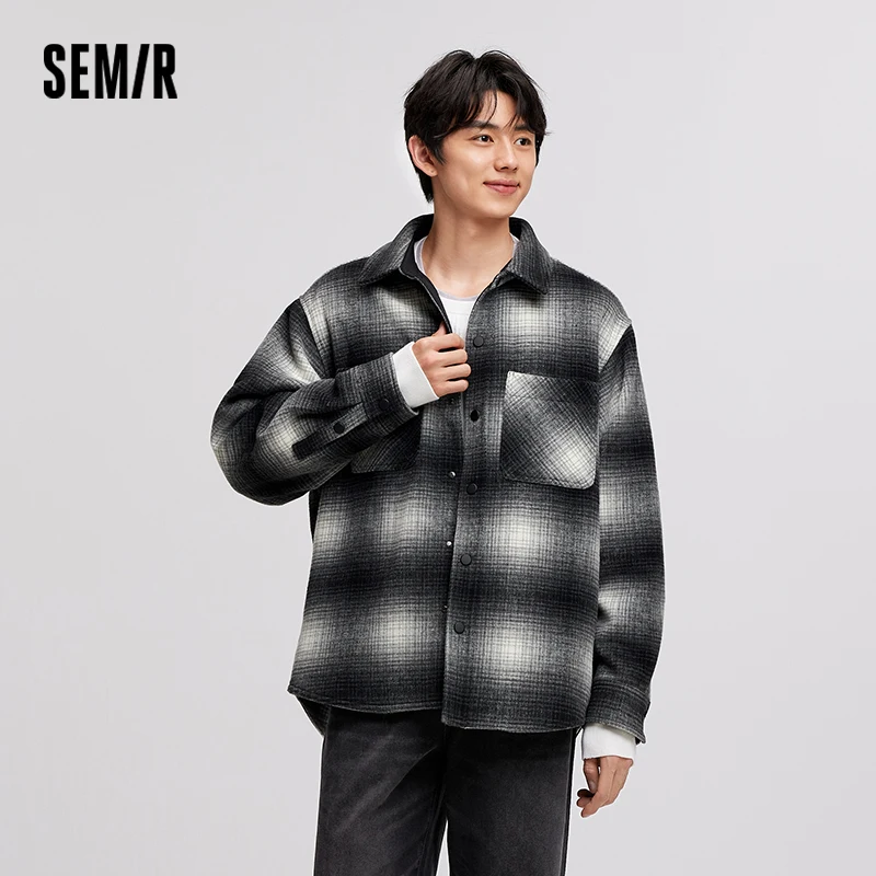 Semir Woolen Coat Men 2024 New Winter Fleece Classic Plaid Jacket Retro Versatile