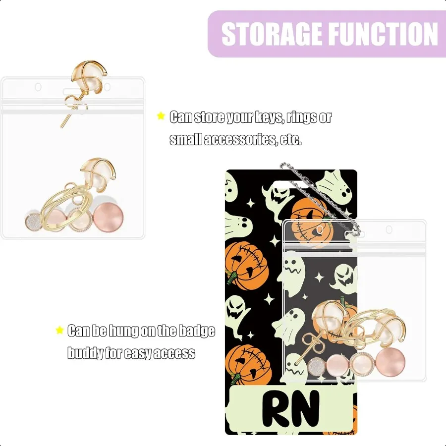 RNバッジバディカードホルダー パンプキン ゴースト ハロウィン 暗闇で光る 発光バッジバディ 収納袋付き 看護師 看護用品