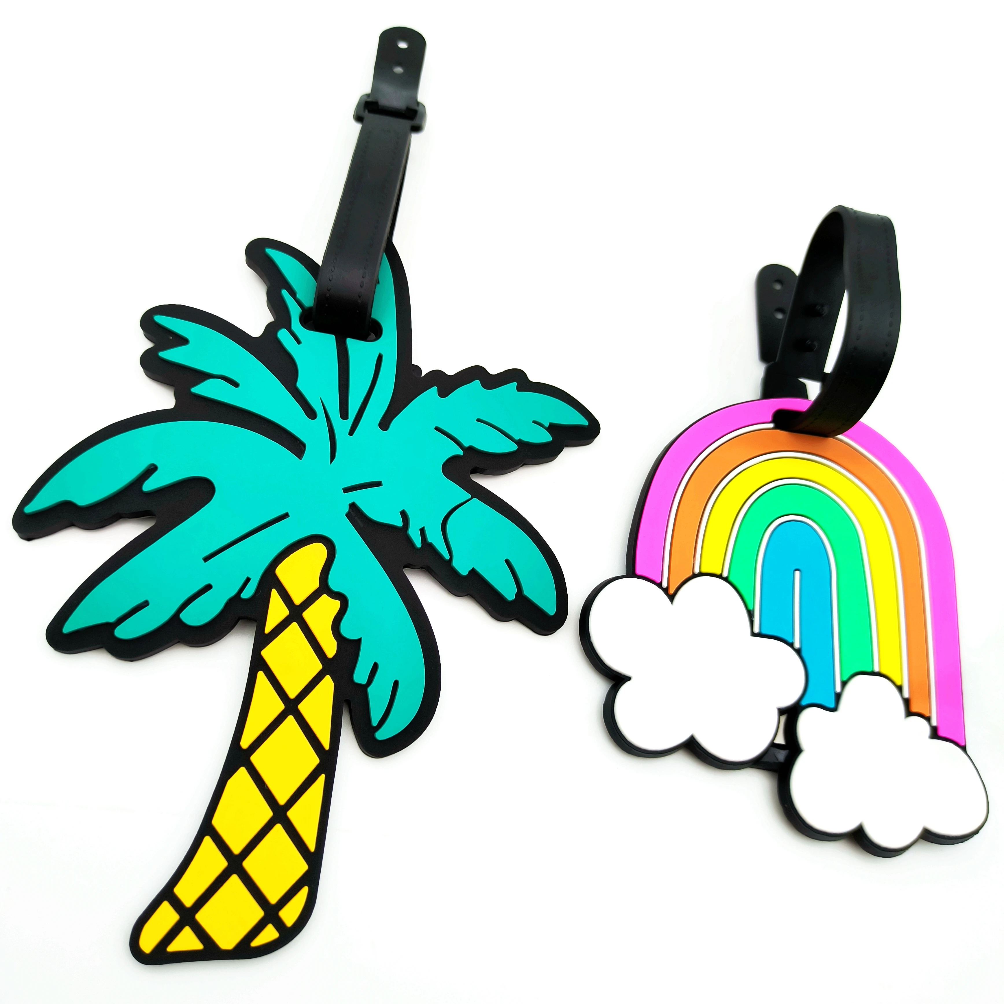 

2PCS Cute Plant Style Luggage Tag Hanger Rainbow Coconut Tree Luggage Loss Prevention ID Tag Hanger Essential for Men and Women