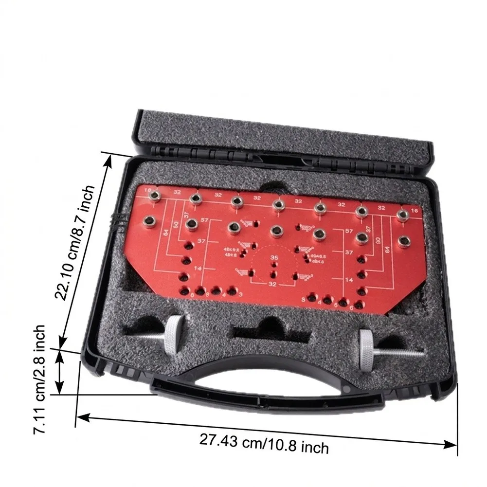 Aluminum Shelf & Hinge Locator Jig 2-in-1 Wood Drill Guide For Cabinet Making Includes 5mm And 6mm Drill Bits