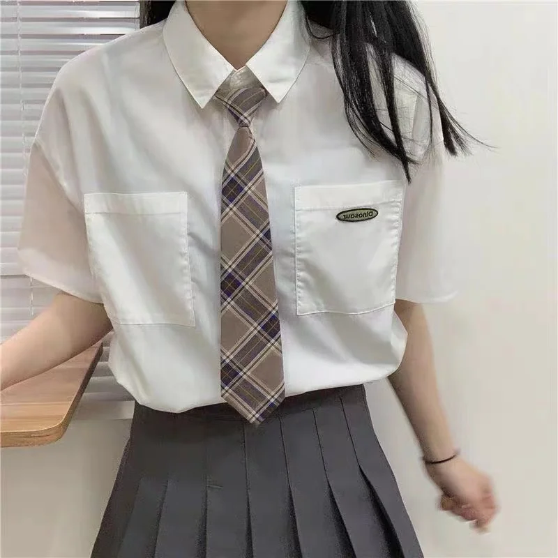 JK Plaid Necktie Cotton Uniform School College Neckwear Small Lazy Ties Shirt Dress Accessories Young Girls Boy Daily Cravat 7CM