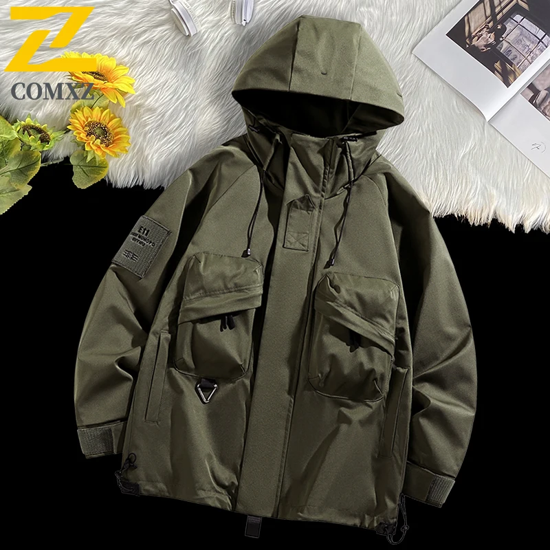 

Men Mountain Style Hooded Jacket Outdoor Workwear Windproof Water-Resistant Hiking Urban Streetwear Vintage Hiking Climbing Coat