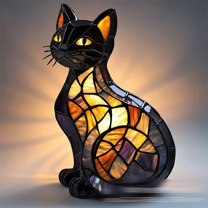

Cat Lamp Stained Glass, Retro Magic Cat Stained Resin Tabletop Night Light, Cute Pet Themed Led Lamp Gift For Dog Cat Lovers